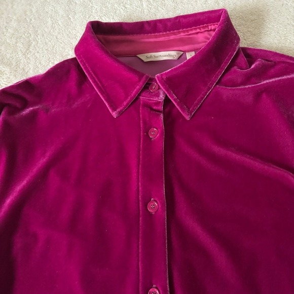 Soft Surroundings Velvet Button Down Shirt Women's L Magenta Pink - Picture 2 of 9